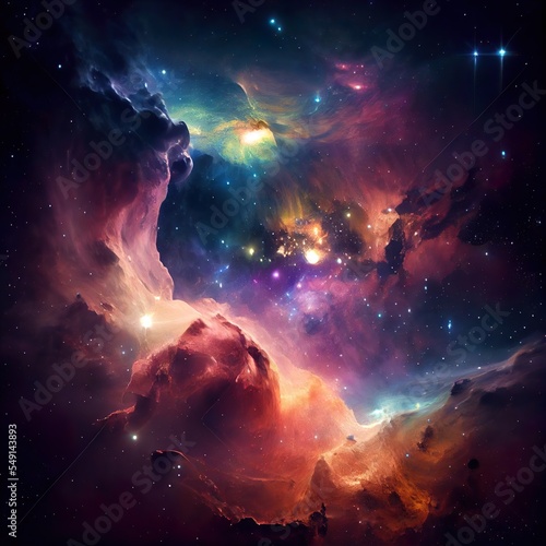 deep space visualisation, science fiction, a galaxy with stars and clouds, illustration with atmosphere world © EricSchumid