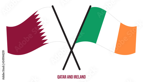 Qatar and Ireland Flags Crossed And Waving Flat Style. Official Proportion. Correct Colors.
