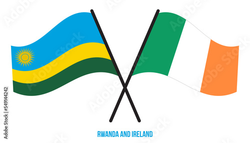 Rwanda and Ireland Flags Crossed And Waving Flat Style. Official Proportion. Correct Colors