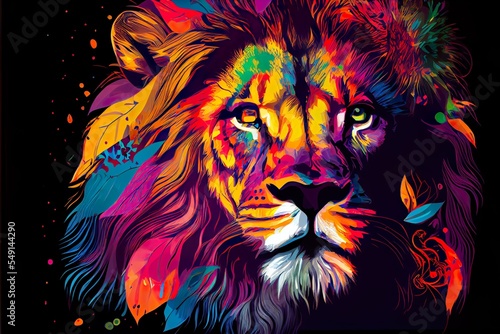 colorful lion pop art portrai, a person with colorful hair, illustration with vertebrate carnivore