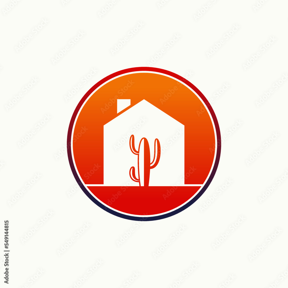 Simple and unique cactus on middle house home image graphic icon logo design abstract concept vector stock. Can be used as symbol related to botany or property Simple and unique cactus on middle house home image graphic icon logo design abstract concept vector stock. Can be used as symbol related to botany or property