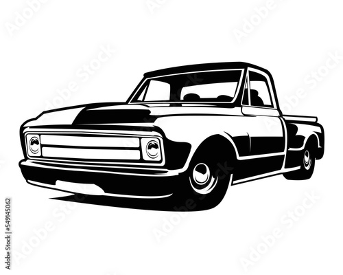 classic truck c10 silhouette performing from the side isolated on white background. best for badges, logos, emblems, icons, and for the trucking industry.