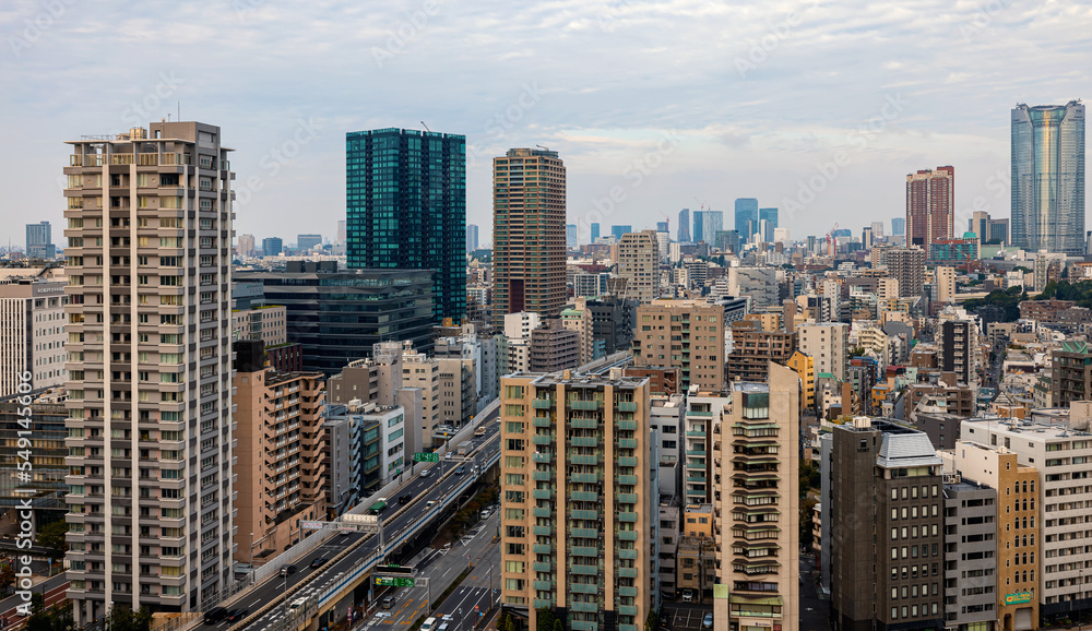 Skyscrapers and highways through Minato, Tokyo, Japan Skyscrapers and highways through Minato, Tokyo, Japan