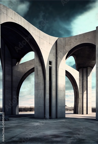 bstract image of arched concr, a large stone structure, illustration with cloud atmosphere photo