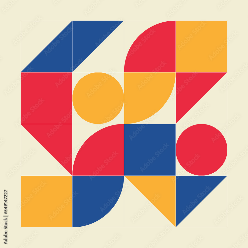 Minimalistic pattern in Bauhaus style. Simple geometric forms and colors.