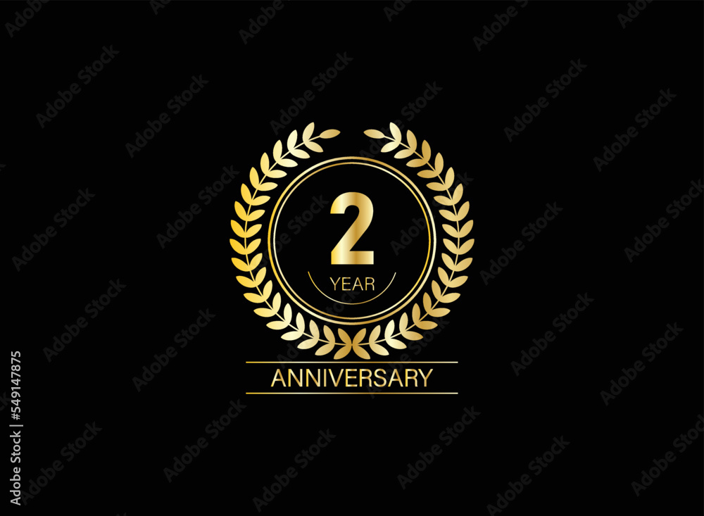 2 years anniversary logo. Vector and illustration. gold anniversary logo. 2 years anniversary logo. Vector and illustration. gold anniversary logo.