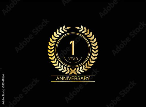 1 years anniversary logo. Vector and illustration. gold anniversary logo.