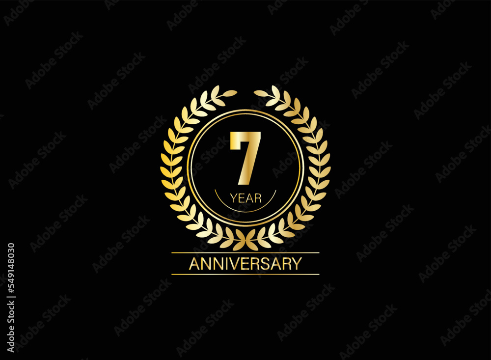Fototapeta premium 7 years anniversary logo. Vector and illustration. gold anniversary logo.