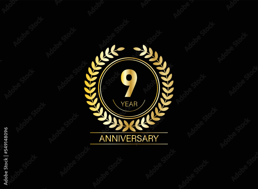 Fototapeta premium 9 years anniversary logo. Vector and illustration. gold anniversary logo.