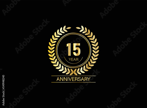 15 years anniversary logo. Vector and illustration. gold anniversary logo.