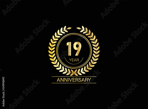 19 years anniversary logo. Vector and illustration. gold anniversary logo.