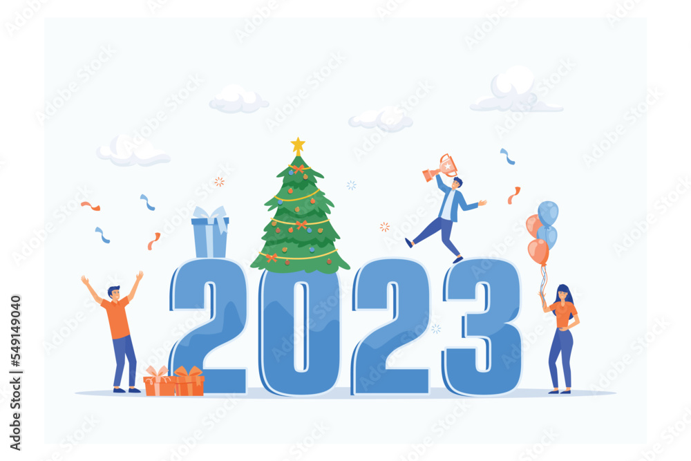 Fototapeta premium 2023 banner template. Business people celebrate new year concept. Isolated on white, flat vector modern illustration