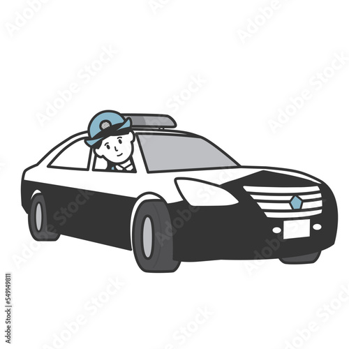 パトカーの窓から顔を出す女性警察官のイラスト
