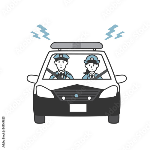 サイレンを鳴らしながらパトカーを運転する警察官のイラスト