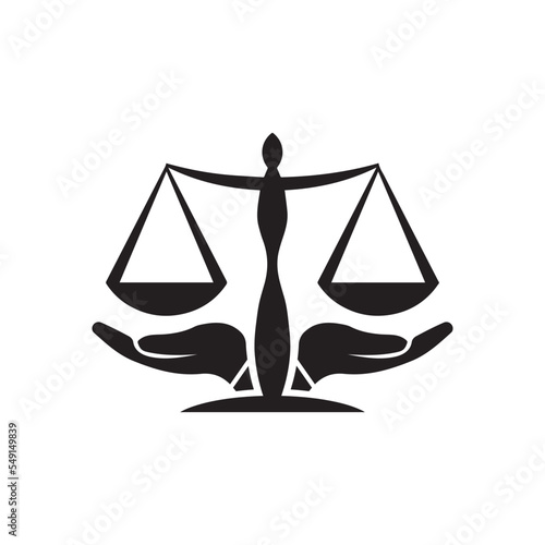 Barrister Attorney justice Symbol of law measuring, scale balance and hand holding icon vector
