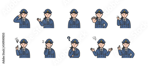 色々な表情の女性警官のイラストセット