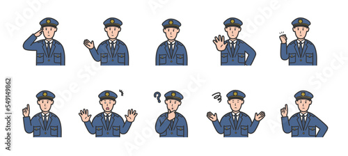 色々な表情の男性警官のイラストセット