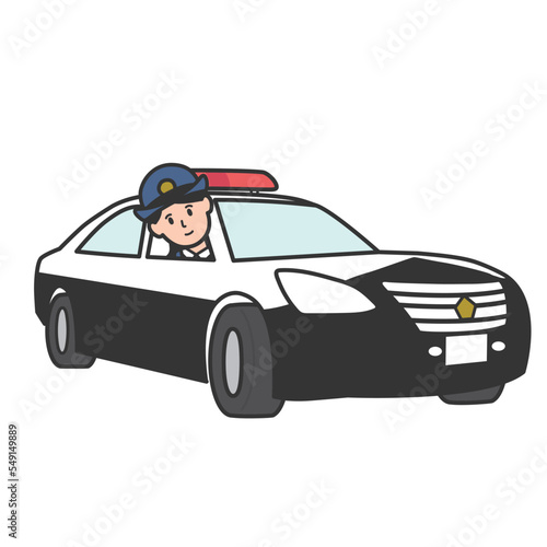 パトカーの窓から顔を出す女性警察官のイラスト