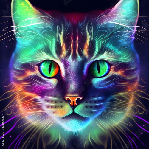 Abstract illustration of a neon cat