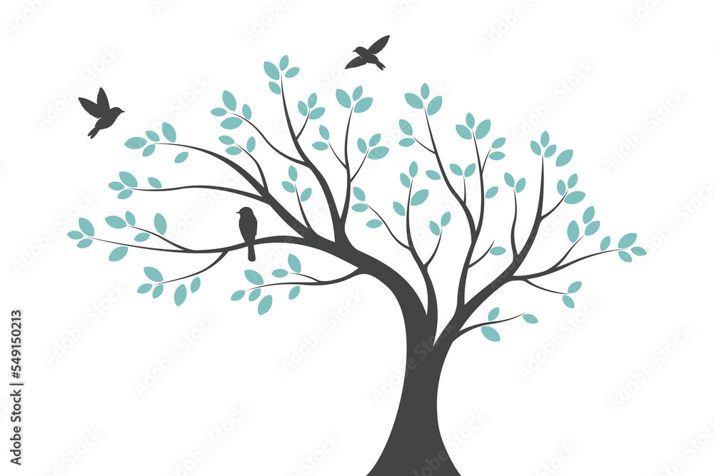 Tree Wall decoration Concept. Bird on branch wall decoration sticker design vector illustration