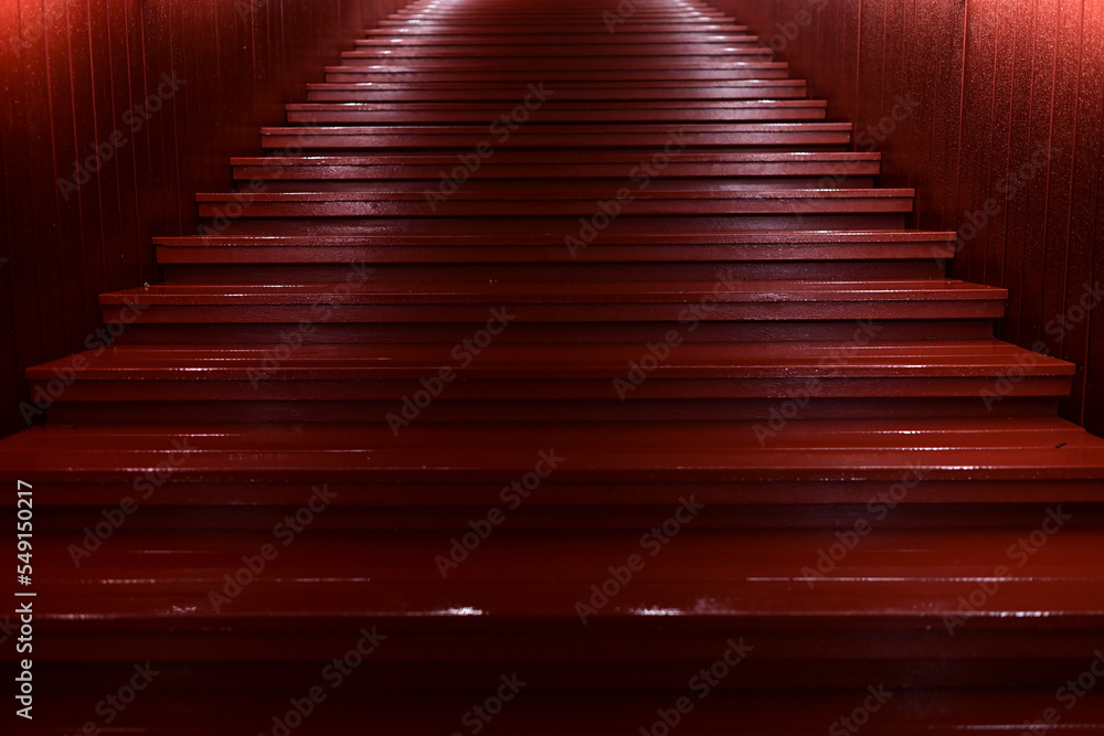 red wood staircase in the night, exterior design red wood staircase in the night, exterior design