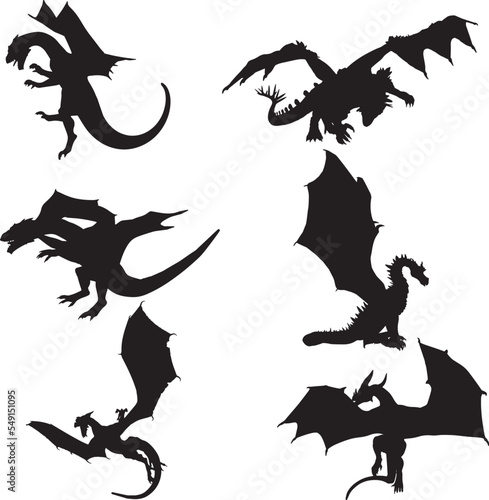dragon silhouettes on white background © cool vp