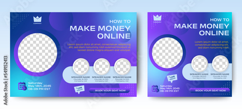 Digital Business Entrepeneur live webinar banner invitation and social media post template. Business webinar invitation design. Vector EPS 10	
