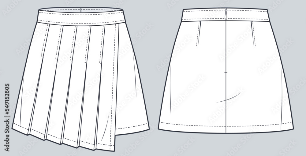 Premium Vector  Set skirt front and back view fashion flat sketch