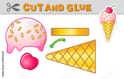 Cut out applique and glue an ice cream. Vector illustration. Paper game for children's creativity, activity and learning