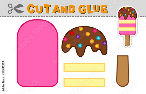 Cut out applique and glue an ice cream. Vector illustration. Paper game for children's creativity, activity and learning