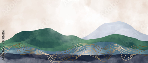 Mountain landscape watercolor painting. Abstract contemporary aesthetic background landscape. with mountains, hills, forest, skyline. vector illustration