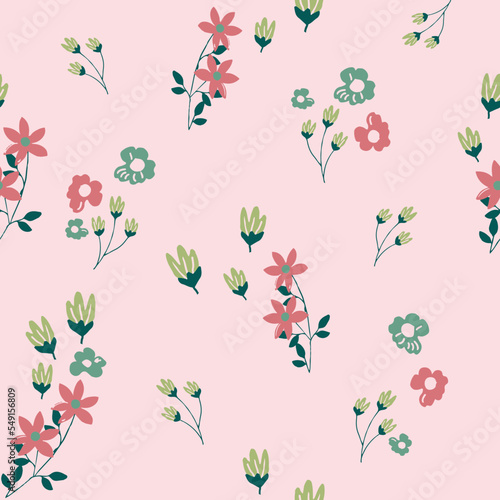 Simple, seamless floral print spaced out conversational pattern, blooming, colorful random, fading doodle flowers, stems and petals clusters for clothing, textile, tshirt, kids, girls women, wrapping,