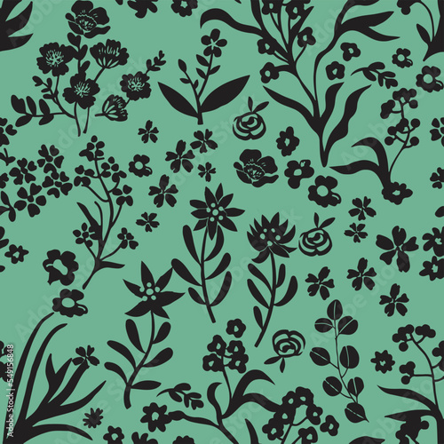 Simple, trendy, monochrome, floral, seamless ditsy conversational pattern with tonal, small, tiny, random, doodle flowers, stems and petals for tshirt, textile, fabric, clothing, kids, women, girls