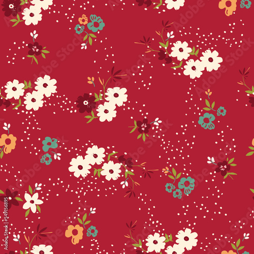 Simple, seamless floral print spaced out conversational pattern, blooming, colorful random, fading doodle flowers, stems and petals clusters for clothing, textile, tshirt, kids, girls women, wrapping,