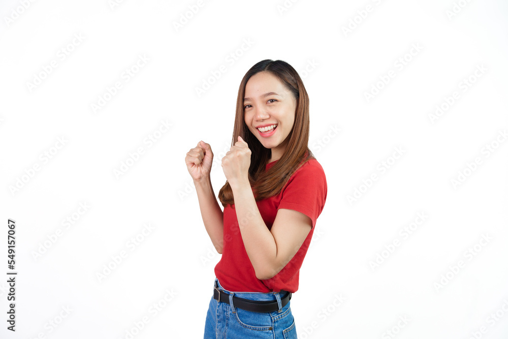Pretty asian women soccer fans celebrating over white background isolated. Sports fan isolated young woman. Pretty asian women soccer fans celebrating over white background isolated. Sports fan isolated young woman.