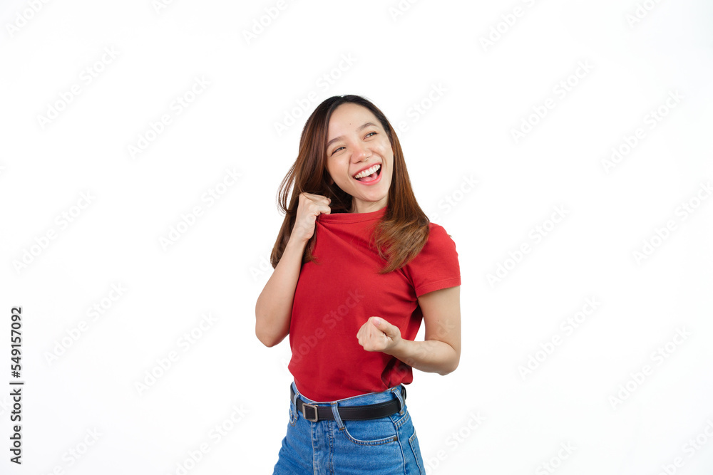 Pretty asian women soccer fans celebrating over white background isolated. Sports fan isolated young woman. Pretty asian women soccer fans celebrating over white background isolated. Sports fan isolated young woman.