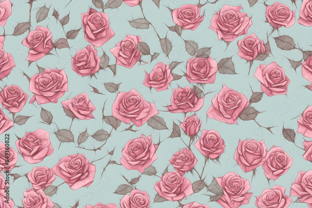 Fototapeta premium Illustration digital watercolor flowers roses pink pattern background 