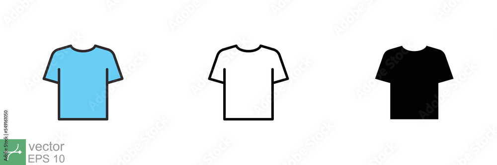 T-shirt icon. Simple flat, outline, solid style. Tee symbol, linear style sign for mobile concept and web design. Glyph, line vector illustration isolated on white background. EPS 10. - obrazy, fototapety, plakaty 
