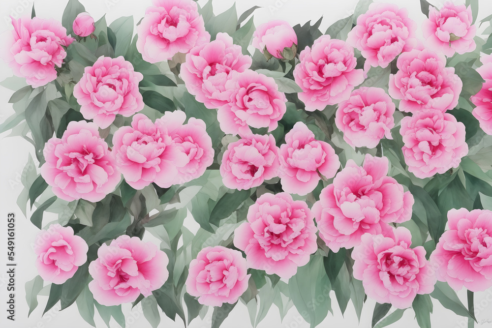 Illustration digital watercolor flowers roses pink pattern background 
