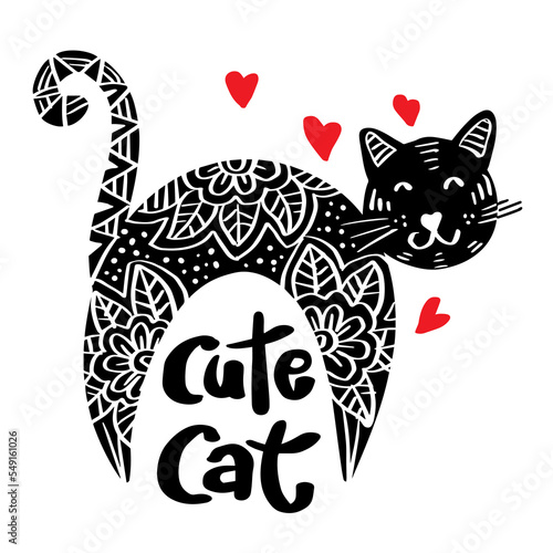 Cute cat word hand lettering.