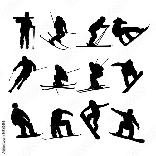 Set of ski and snowboard silhouettes