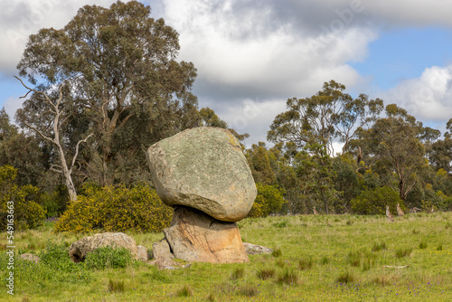 Hanging Rock geographical feature  balancing boulder in Woodlands Historic Park.