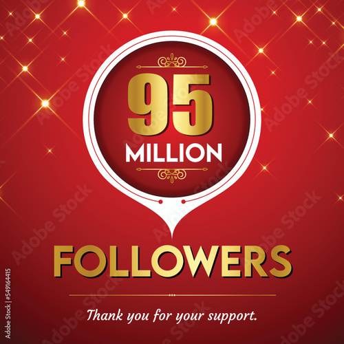 Golden 95 million with star and red background. Vector illustration. photo