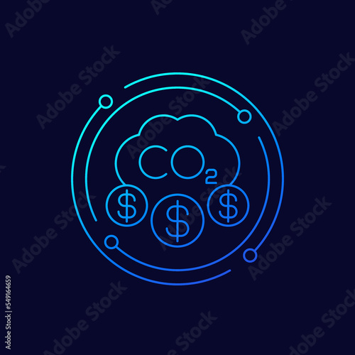 carbon emissions cost, co2 gas icon, linear design