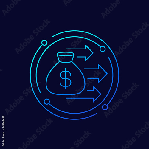 Lump sum payment icon with money bag, linear design