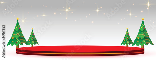 modern 3d podium platform shiny banner with christmas tree