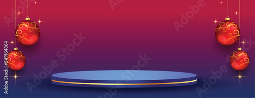 3d podium platform for merry christmas product display banner