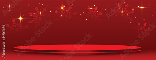 3d podium platform on red banner for merry christmas festival