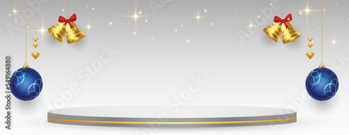silver 3d podium platform for merry christmas holiday banner