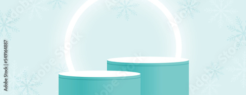 3d podium platform for merry christmas banner with neon frame
